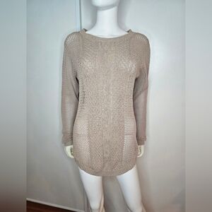 Jeanne Pierre Elegant Beige Knit Sweater Size L 100% Cotton
